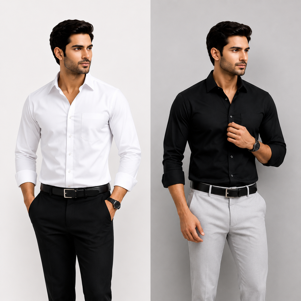 White & Black Cotton Shirts Combo For Men (Pack of 2)