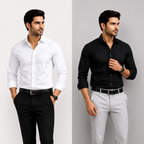 White & Black Cotton Shirts Combo For Men (Pack of 2)