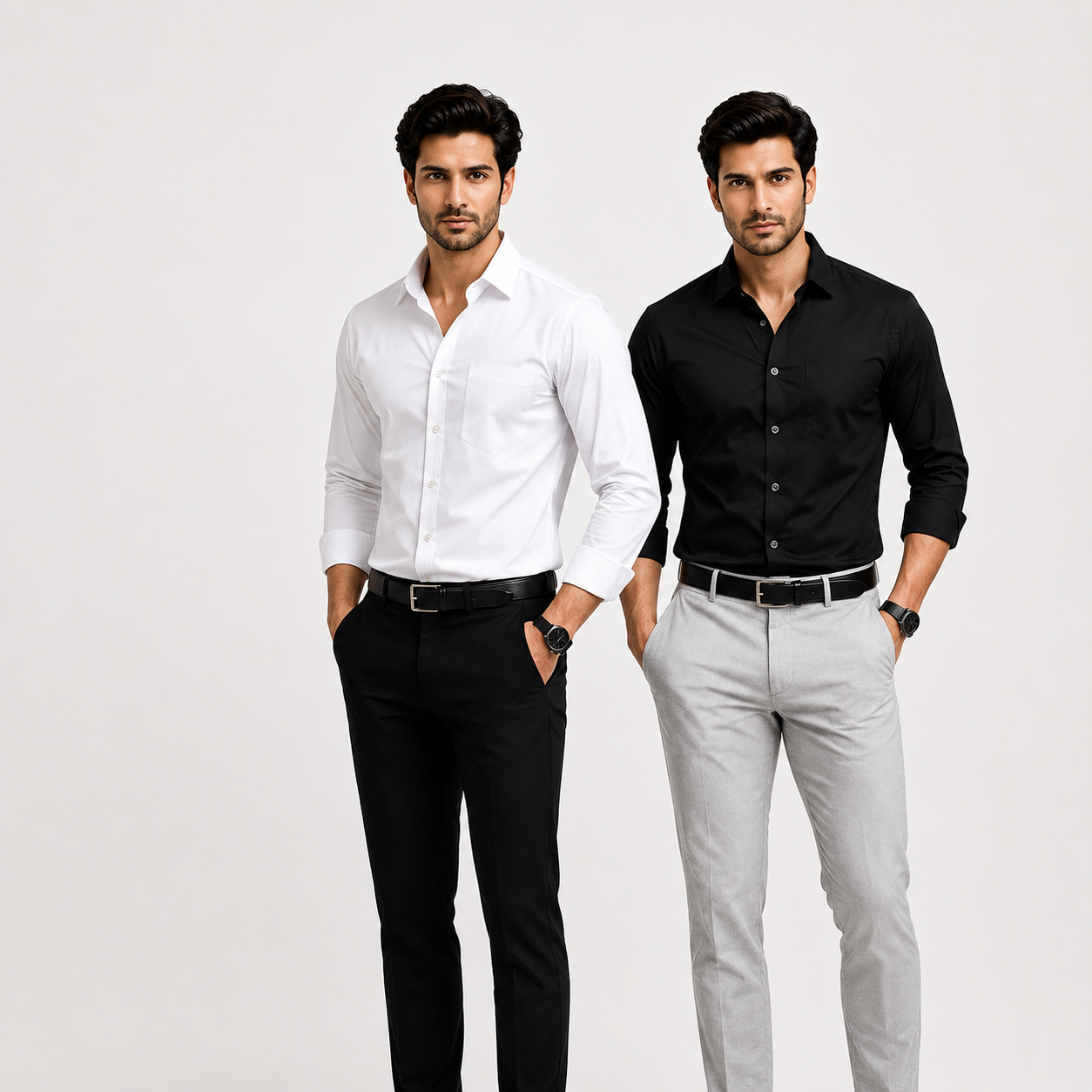White & Black Cotton Shirts Combo For Men (Pack of 2)
