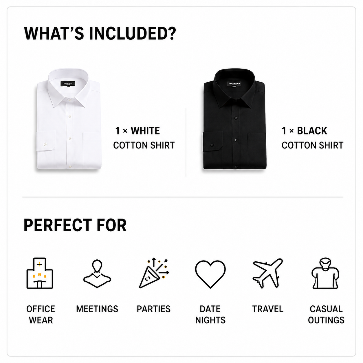 White & Black Cotton Shirts Combo For Men (Pack of 2)