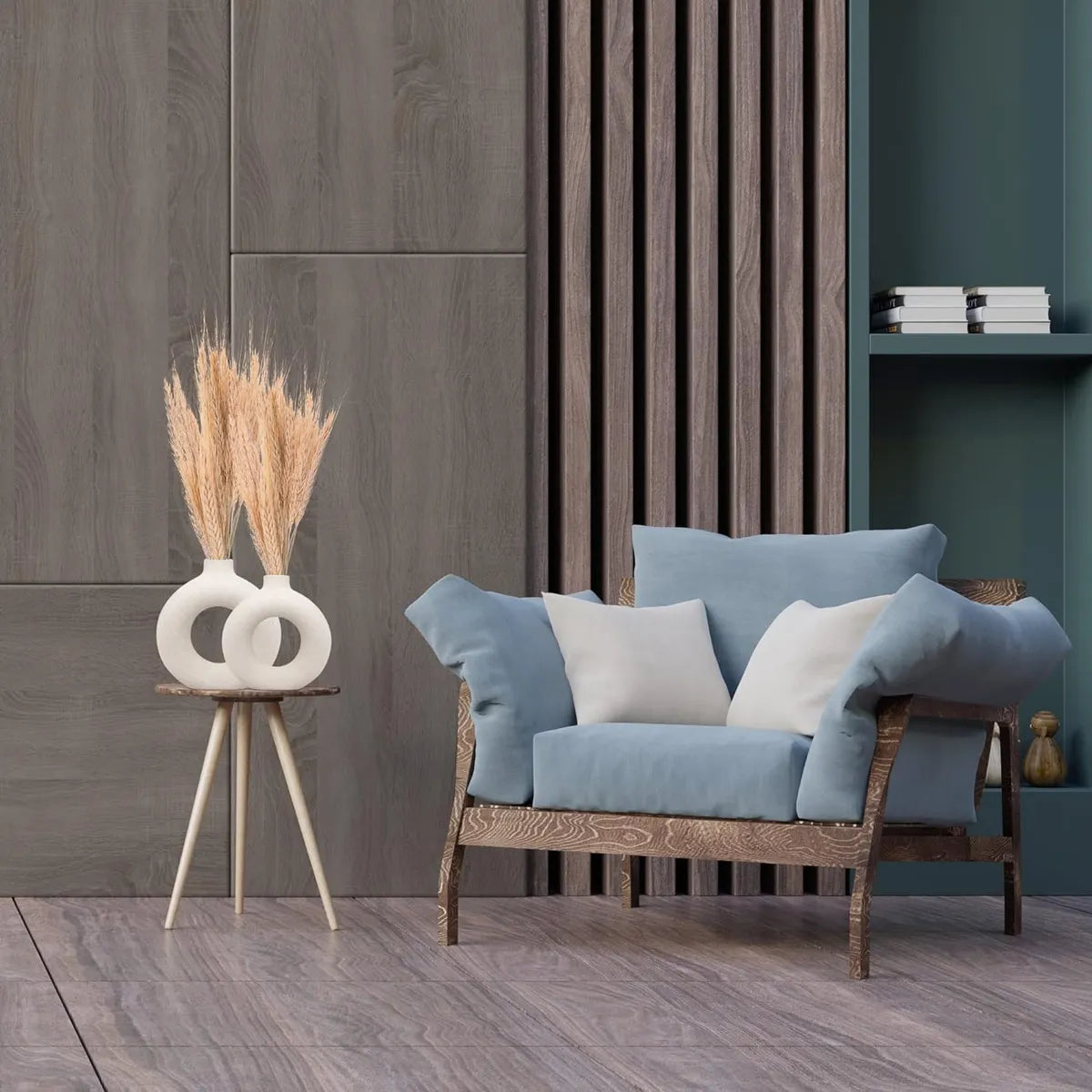 White Ceramic Circle Pampas Donut Vase