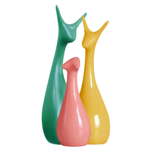 Ceramic Deer Family Showpiece Set | Green, Yellow & Pink Decorative Figurines for Home Decor