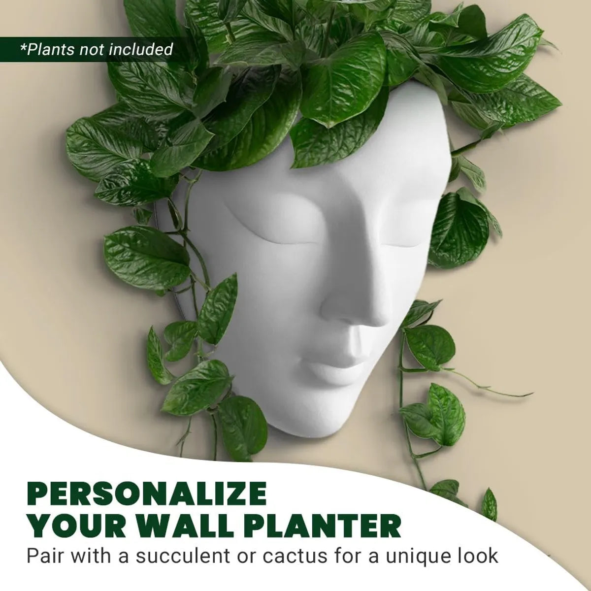 White Lady Face Wall Hanging Ceramic Planter Vase