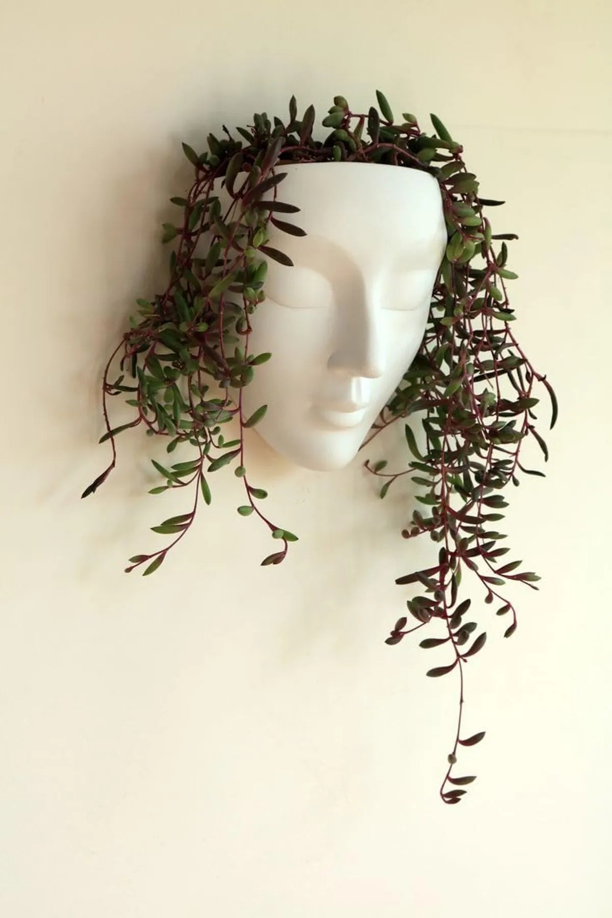 White Lady Face Wall Hanging Ceramic Planter Vase