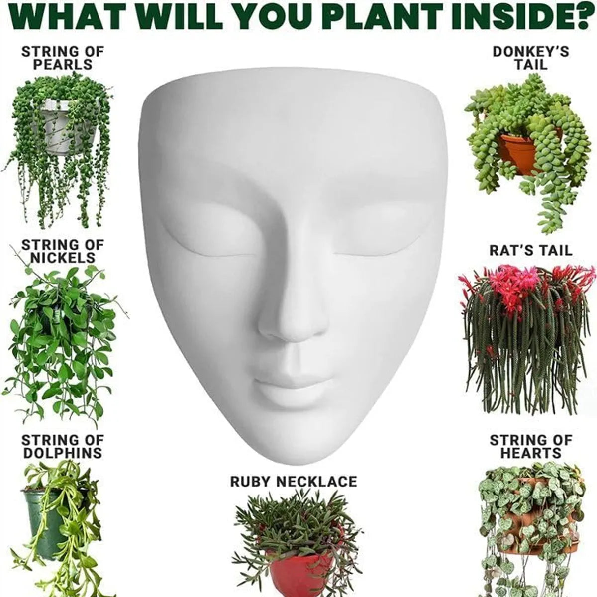 White Lady Face Wall Hanging Ceramic Planter Vase