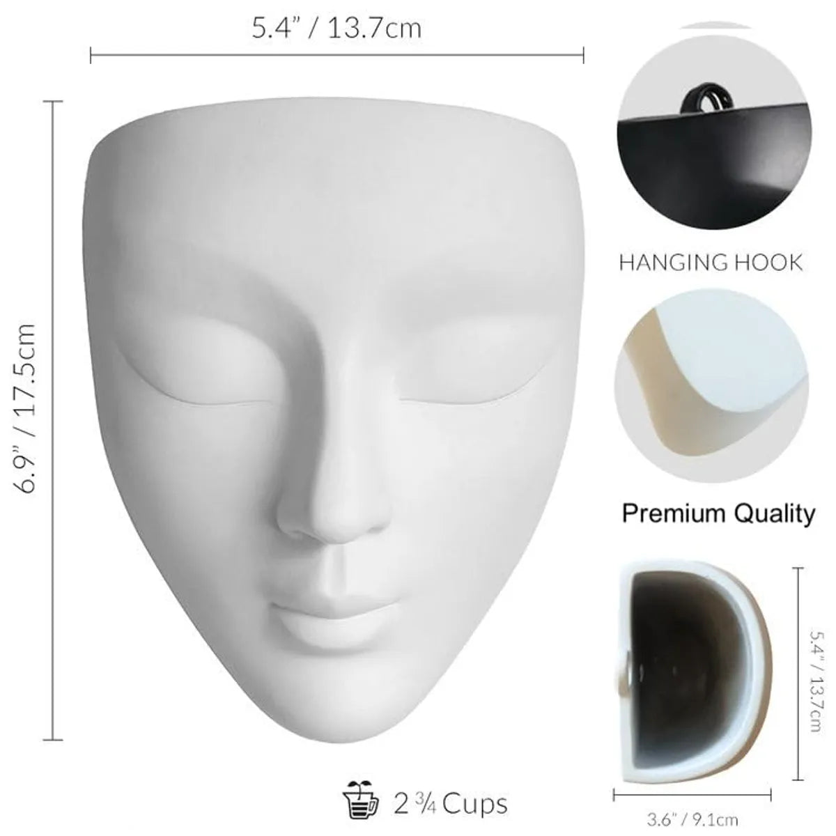 White Lady Face Wall Hanging Ceramic Planter Vase