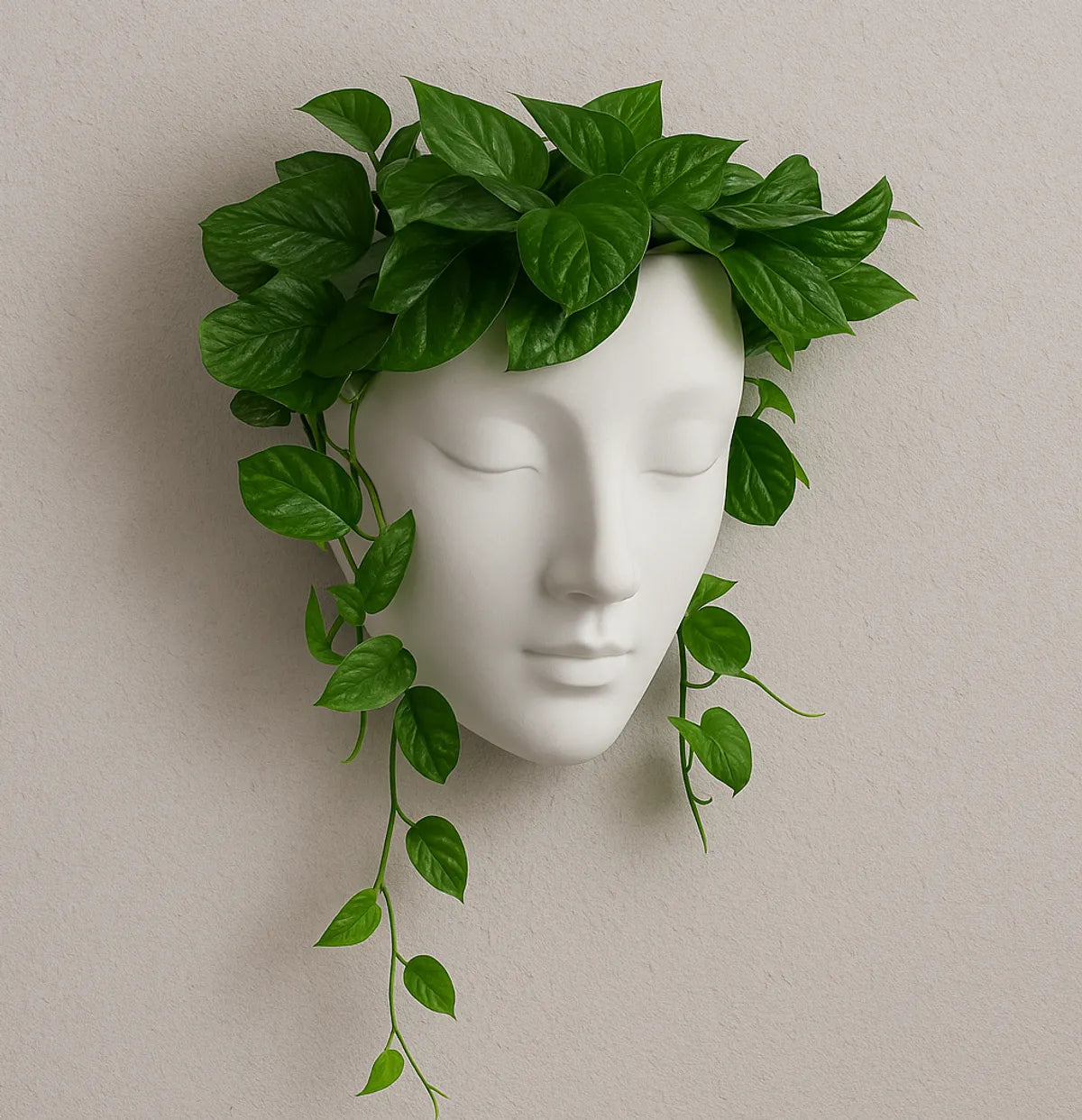 White Lady Face Wall Hanging Ceramic Planter Vase