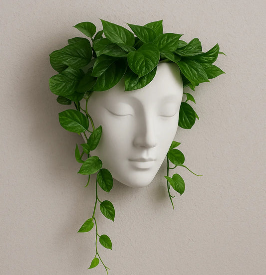 White Lady Face Wall Hanging Ceramic Planter Vase