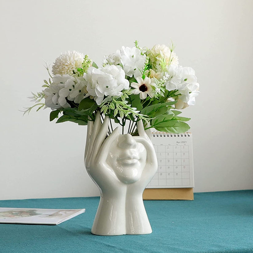 PalmCraft White Ceramic Face Vase