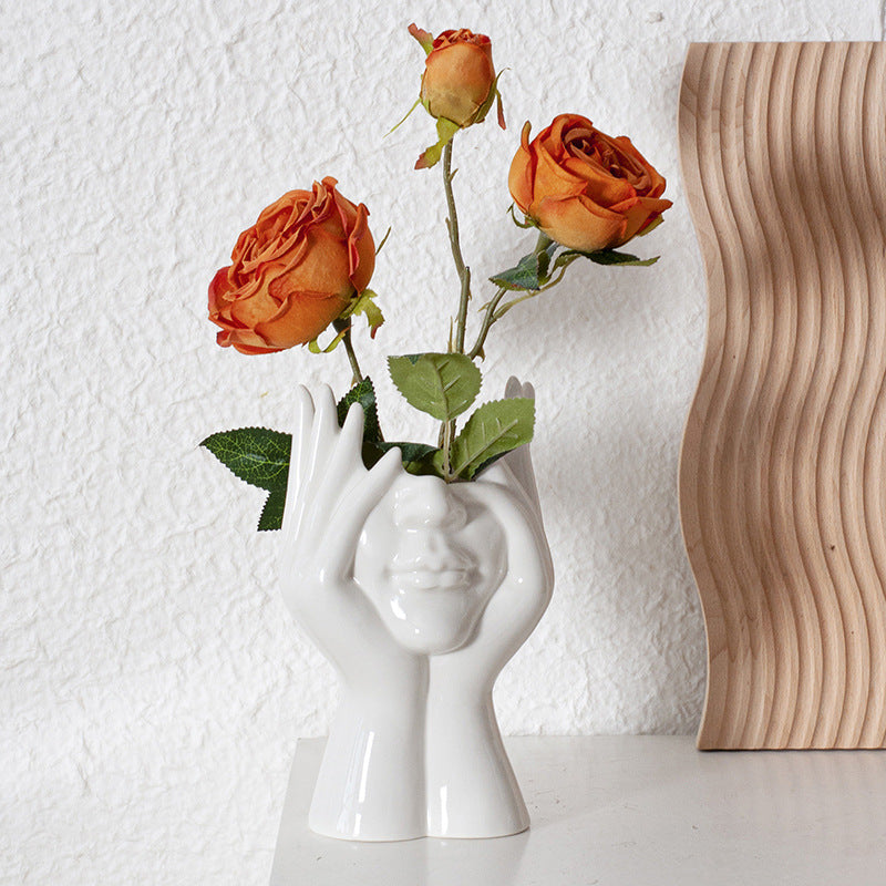 PalmCraft White Ceramic Face Vase